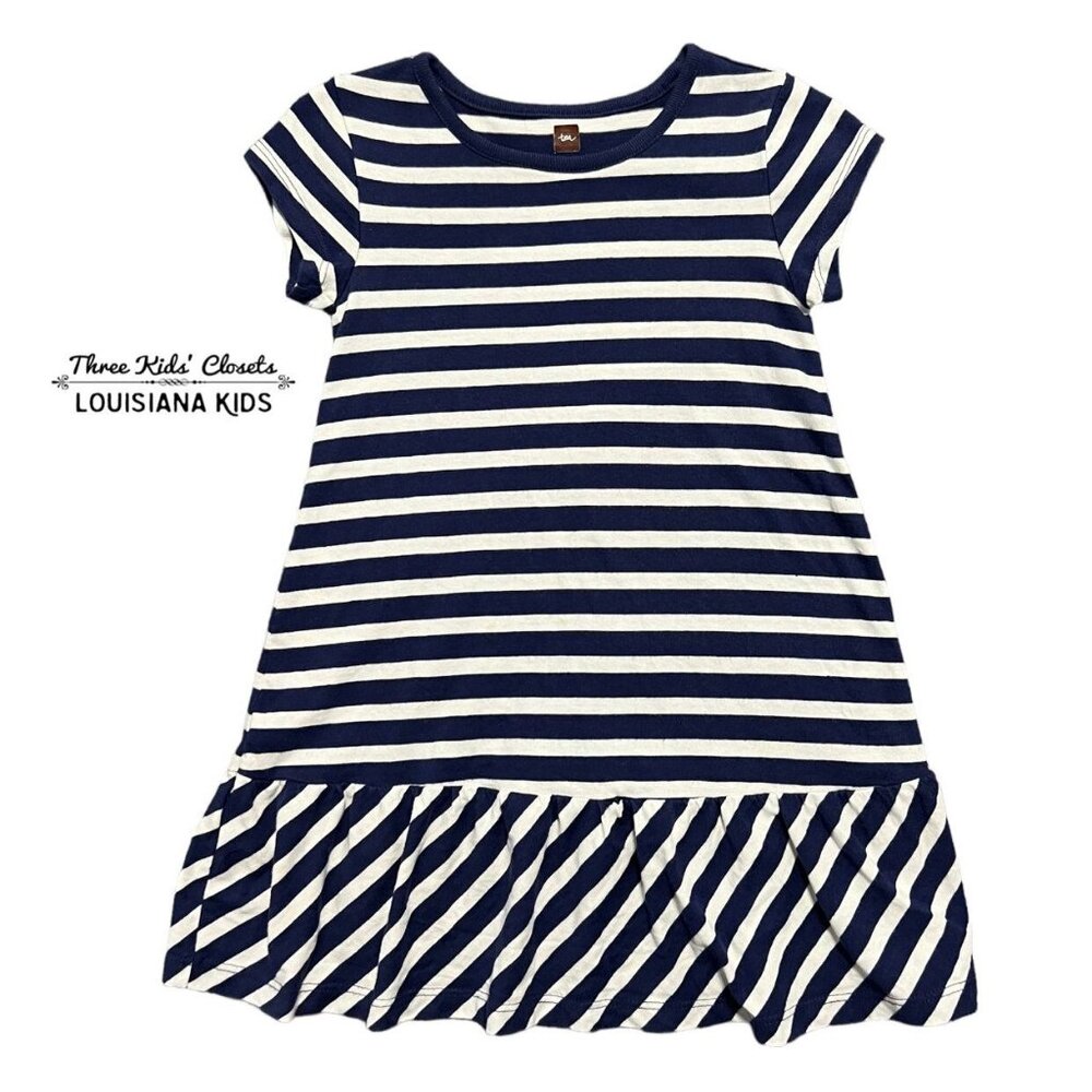Tea Collection Sz 3 Blue Striped Ruffle Dress
